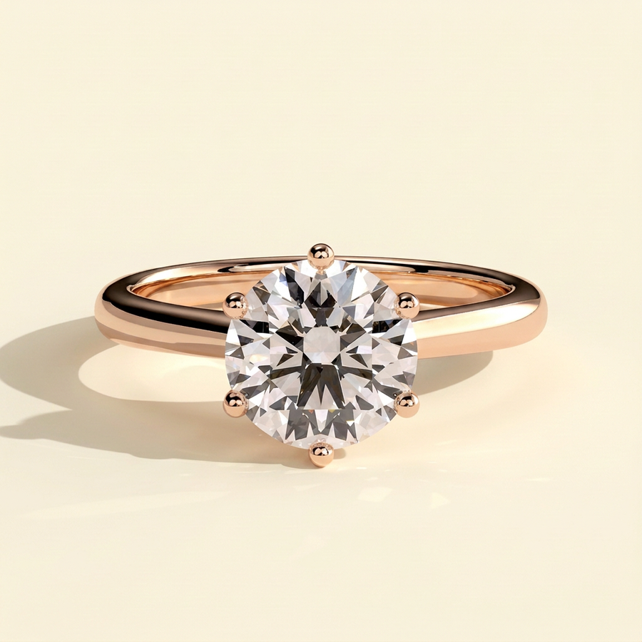 The Vienne - Round Cut Lab Grown Diamond Six Claw Low Cathedral Solitaire Engagement Ring - Rose Gold