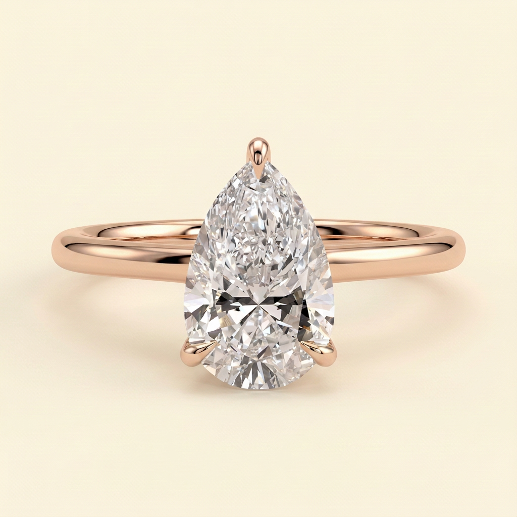 The Honora - Pear Cut Lab Grown Diamond Three Claw Cathedral Solitaire with Hidden Halo Engagement Ring