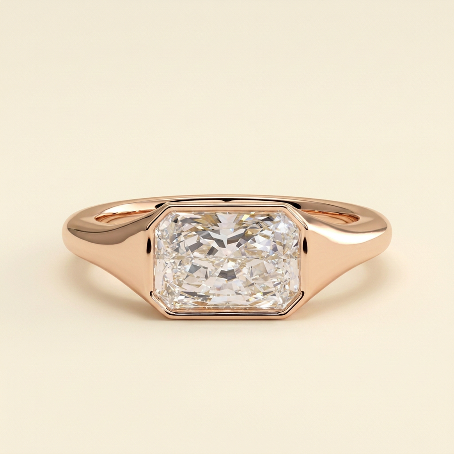The Ciana - Radiant Cut Lab Grown Diamond East West Bezel Set Signet Band Engagement Ring - Rose Gold