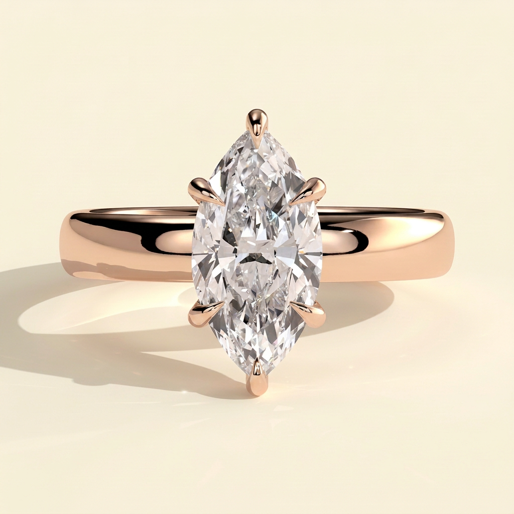 The Liana - Marquise Cut Lab Grown Diamond Hidden Halo Engagement Ring with Cigar Band