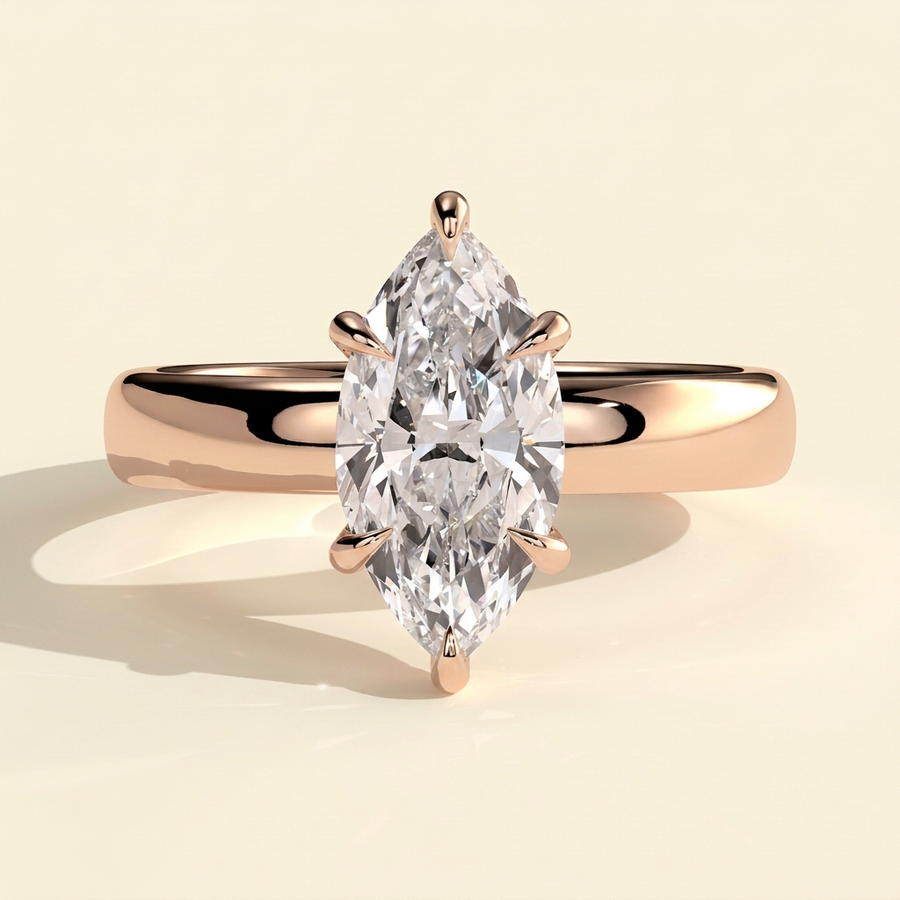 The Liana - Marquise Cut Lab Grown Diamond Hidden Halo Engagement Ring with Cigar Band - Rose Gold