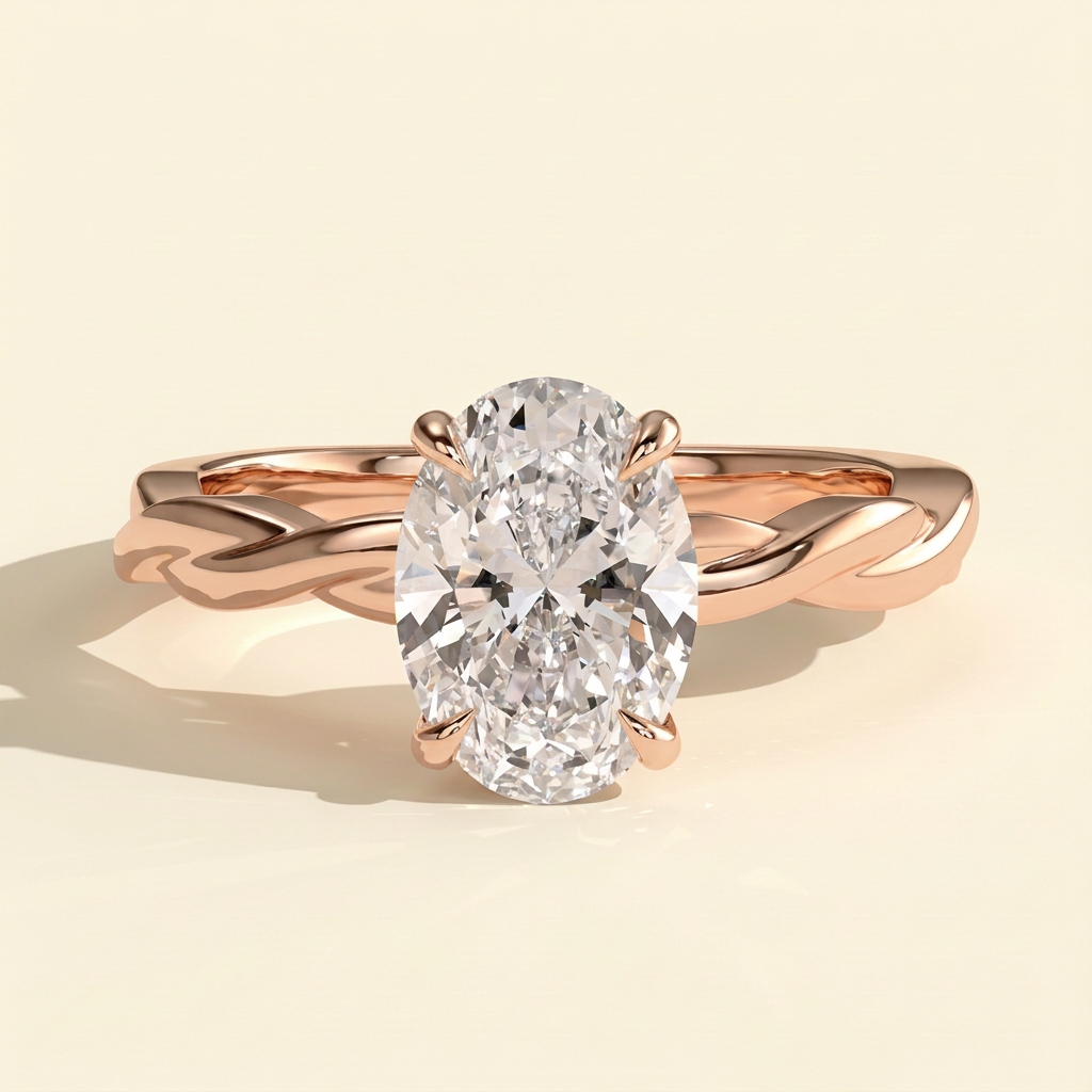 The Quiara - Oval Cut Lab Grown Diamond Hidden Halo Solitaire with Twisted Band Engagement Ring