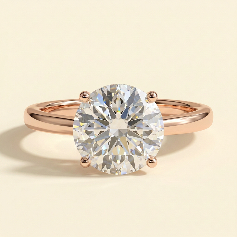 The Veya - Round Cut Lab Grown Diamond Four Claw Solitaire Ring with Elevated Cathedral Setting - Rose Gold