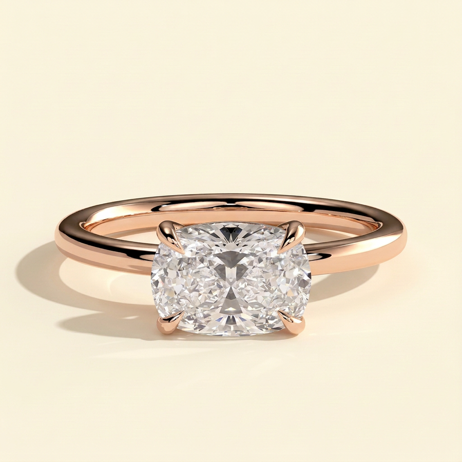 The Myla - Elongated Cushion Cut Lab Grown Diamond East West Four Claw Solitaire Engagement Ring - Rose Gold