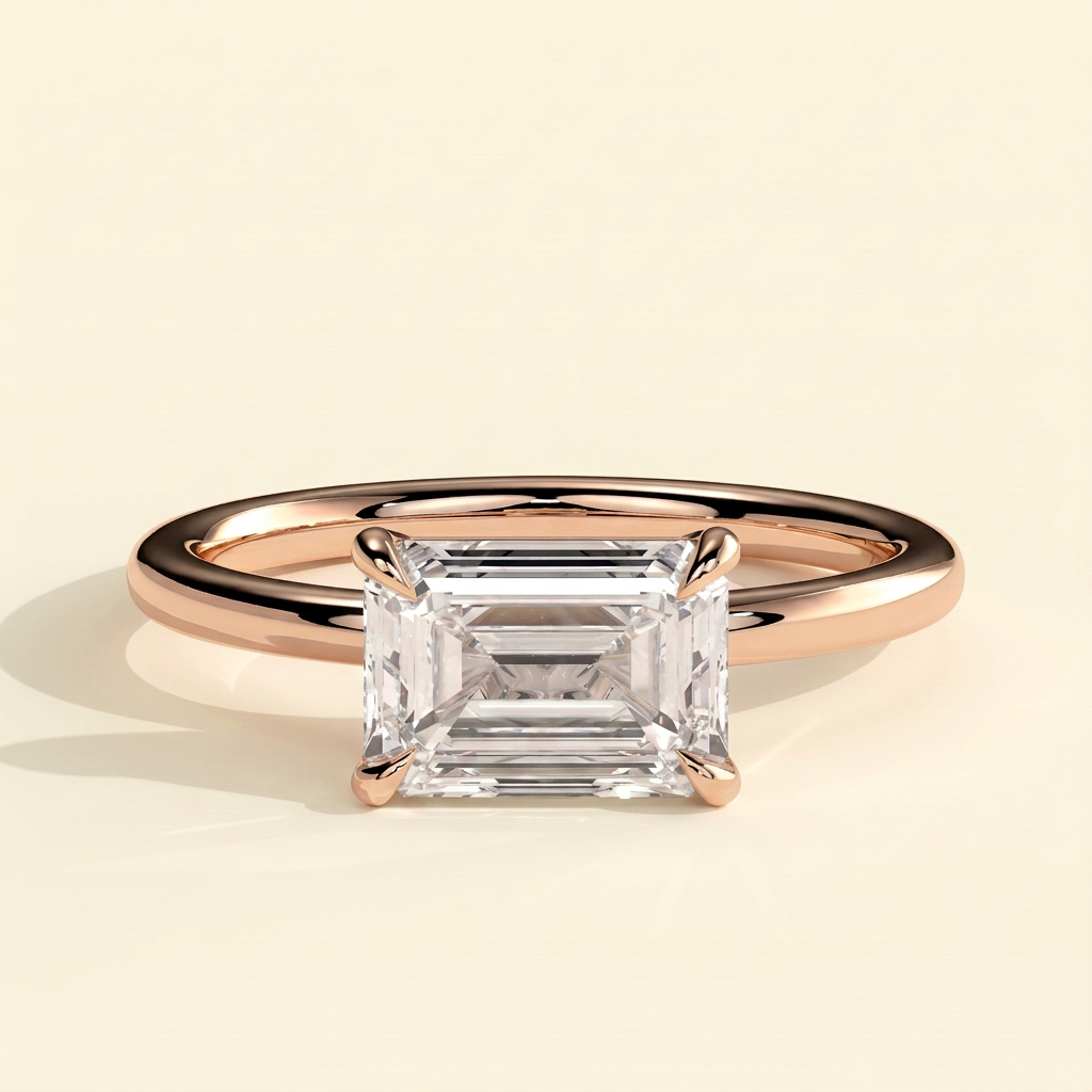 The Prisma - East West Emerald Cut Lab Grown Diamond Solitaire Engagement Ring