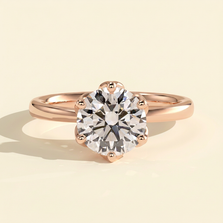 The Cerelia - Round Cut Lab Grown Diamond Tulip Set Solitaire with Petal Gallery Engagement Ring - Rose Gold