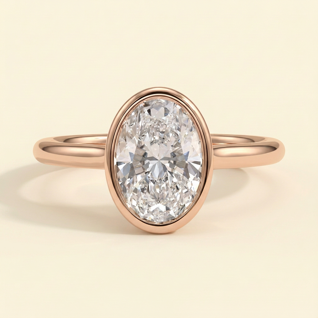 The Piera - Oval Cut Lab Grown Diamond Bezel Set Solitaire Engagement Ring