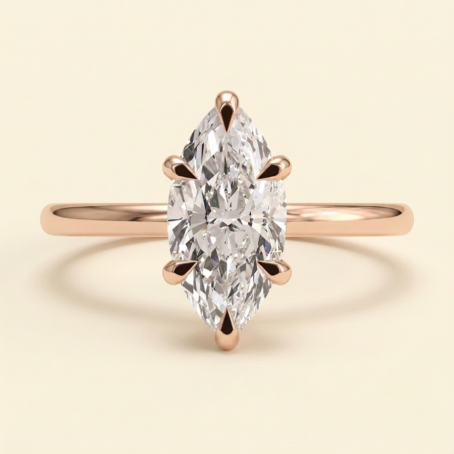 The Seline - Marquise Cut Lab Grown Diamond Six Claw Solitaire Engagement Ring - Rose Gold