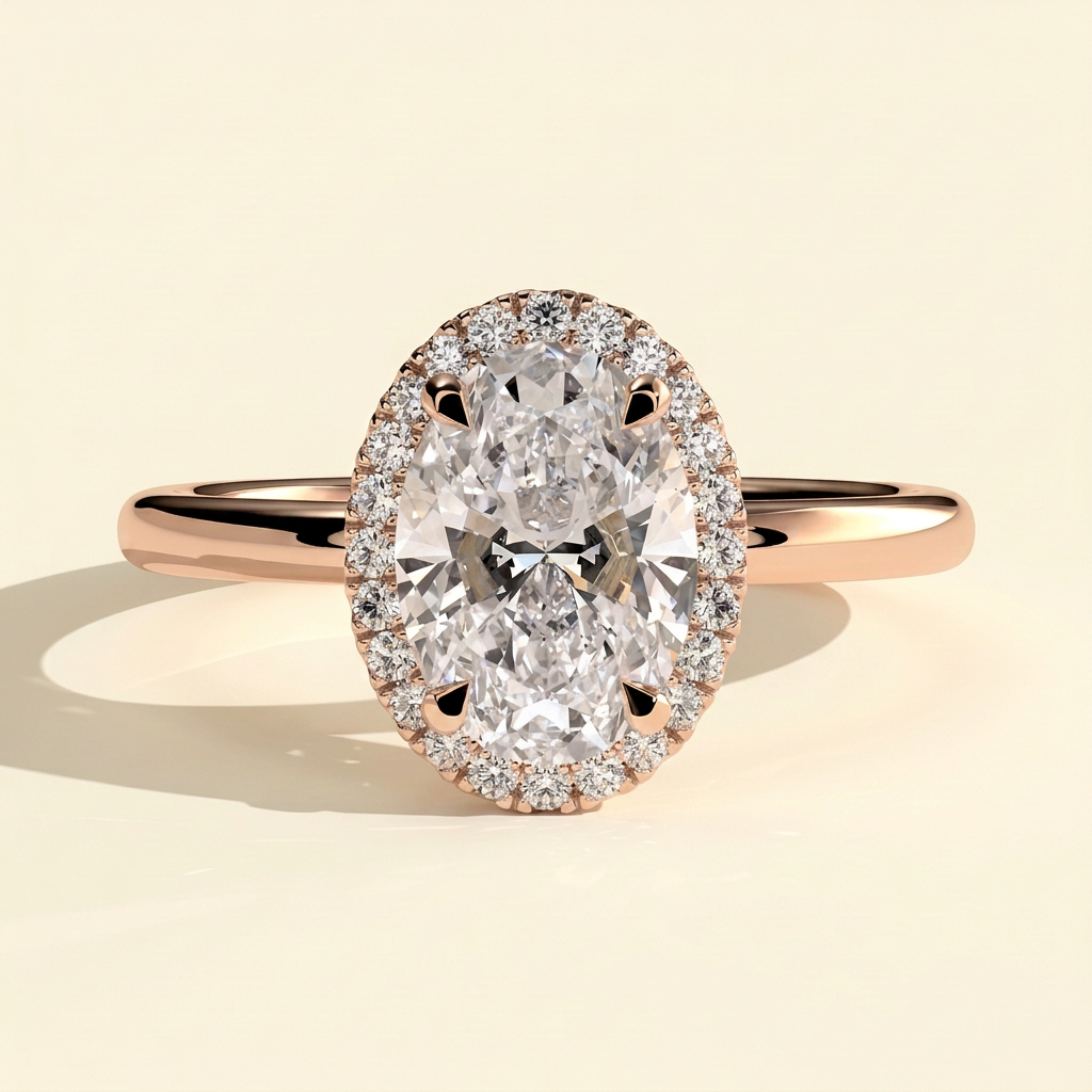 The Sonelle - Oval Cut Lab Grown Diamond Four Claw Halo Engagement Ring