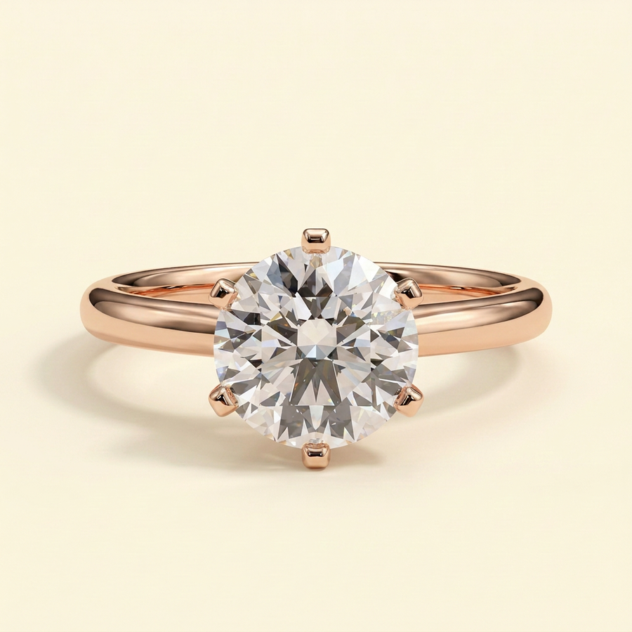 The Bellara - Round Cut Lab Grown Diamond Six Claw Cathedral Solitaire Engagement Ring - Rose Gold
