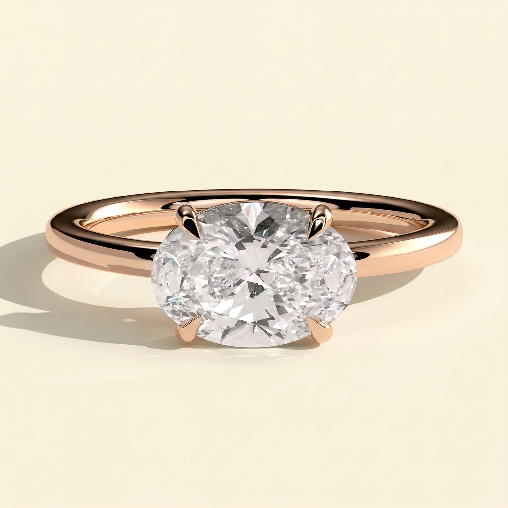 The Myra - Oval Cut Lab Grown Diamond East West Claw Set Solitaire with Raised Gallery Engagement Ring