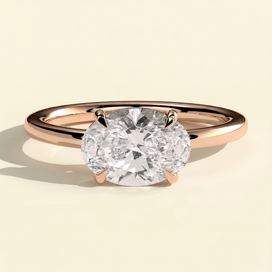 The Myra - Oval Cut Lab Grown Diamond East West Claw Set Solitaire with Raised Gallery Engagement Ring - Rose Gold
