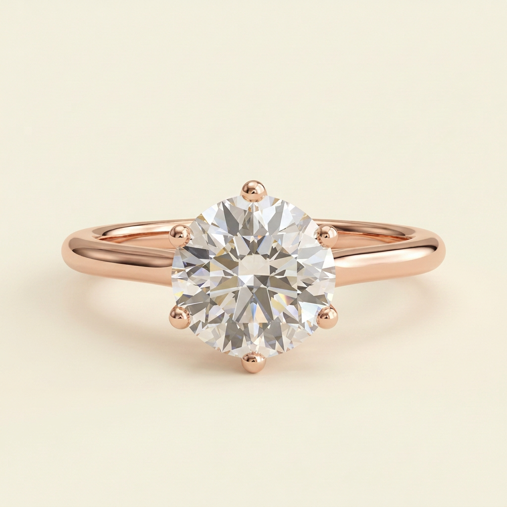 The Rosea - Round Cut Lab Grown Diamond Six Claw Solitaire with Woven Trellis Gallery and Lattice Detail Engagement Ring