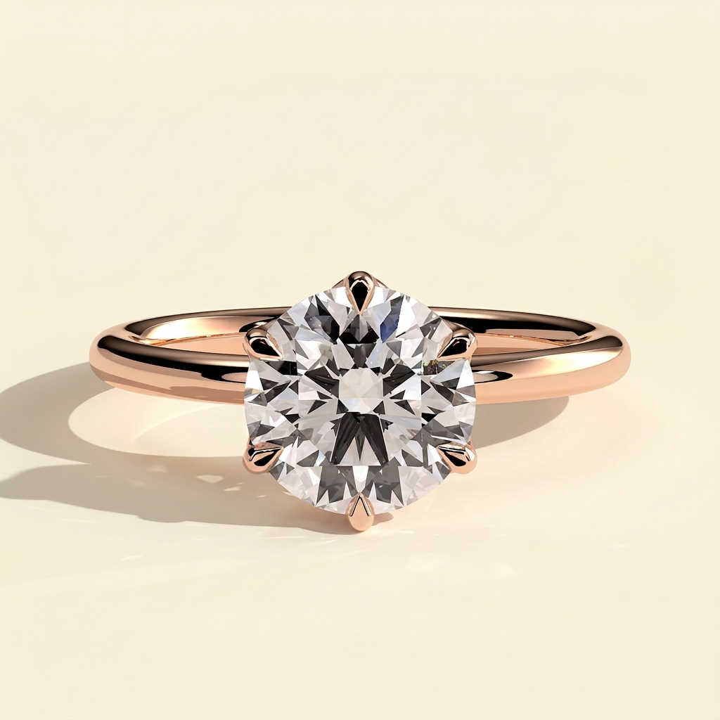 The Vestra - Round Cut Lab Grown Diamond Six Claw Petal Gallery Solitaire Engagement Ring