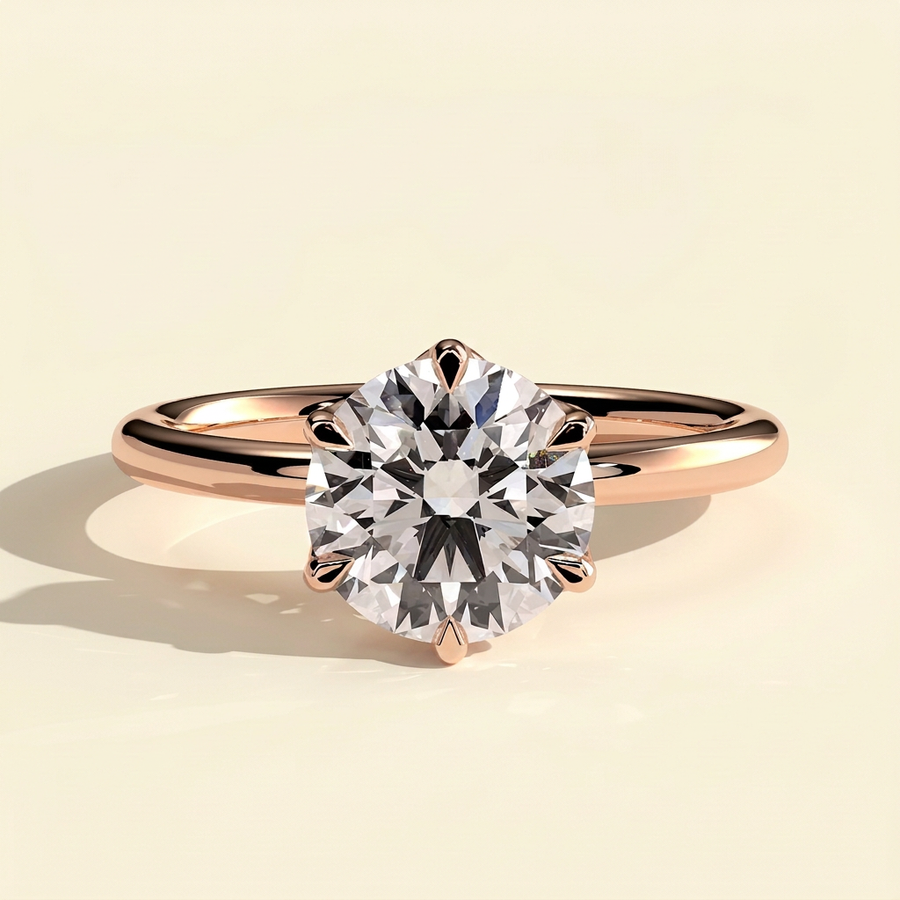 The Vestra - Round Cut Lab Grown Diamond Six Claw Petal Gallery Solitaire Engagement Ring - Rose Gold