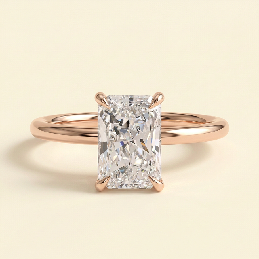 The Heliora - Radiant Cut Lab Grown Diamond Four Claw Solitaire Engagement Ring - Rose Gold