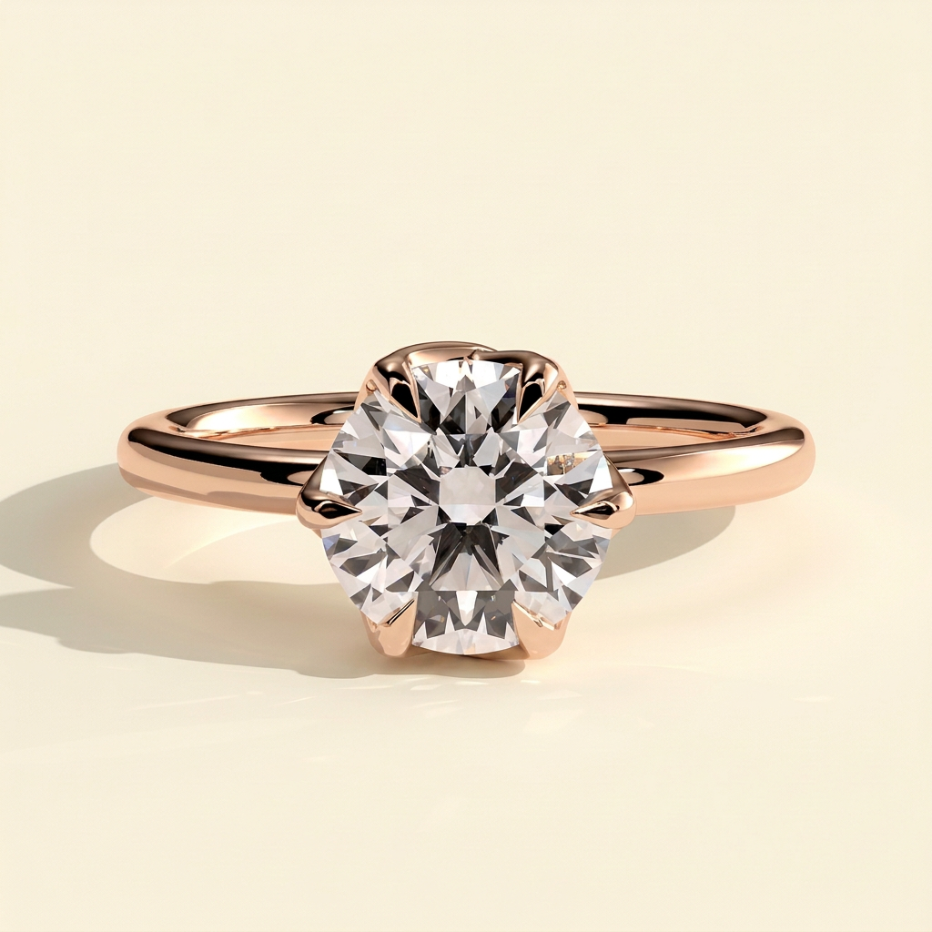 The Brielle - Round Cut Lab Grown Diamond Crossover Claw Solitaire with Rose Petal Gallery Engagement Ring