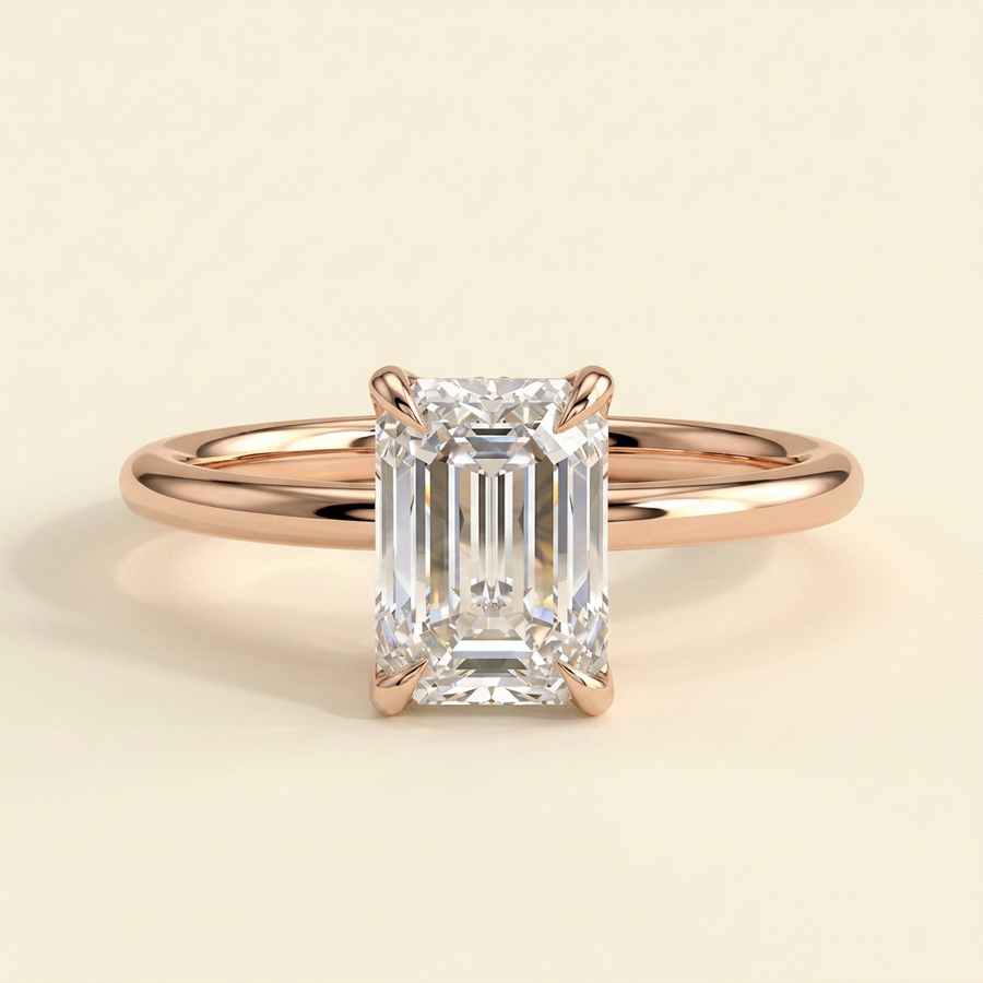 The Fara - Emerald Cut Lab Grown Diamond Solitaire Engagement Ring with Sculpted Petal Gallery - Rose Gold