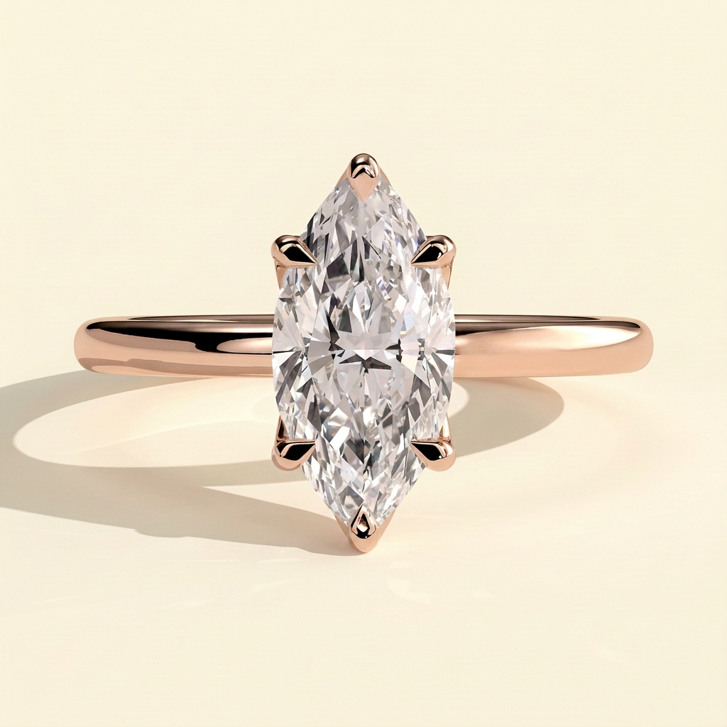 The Leila - Marquise Cut Lab Grown Diamond Solitaire Engagement Ring with Petal Gallery