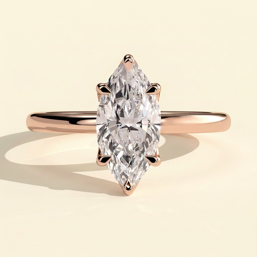 The Leila - Marquise Cut Lab Grown Diamond Solitaire Engagement Ring with Petal Gallery - Rose Gold