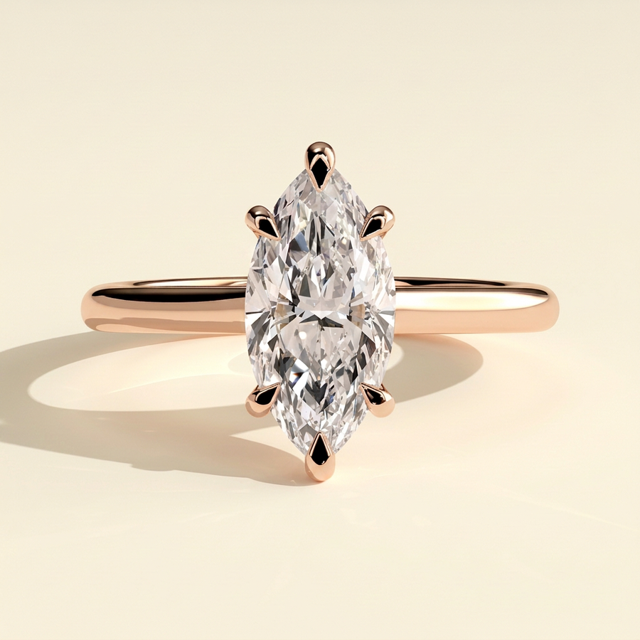 The Ilaria - Marquise Cut Lab Grown Diamond Six Claw Cathedral Solitaire Engagement Ring - Rose Gold