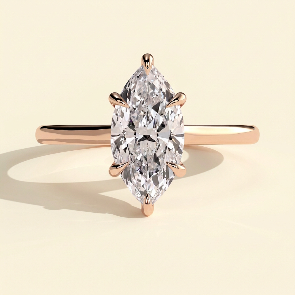 The Miraluz - Marquise Cut Lab Grown Diamond Six Claw Solitaire with Hidden Halo Engagement Ring
