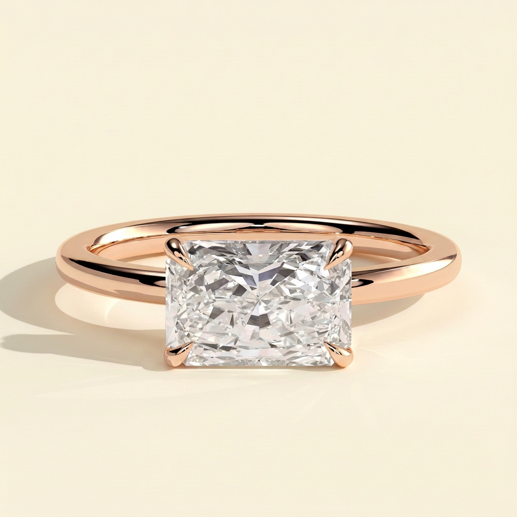 The Ovelle - Radiant Cut Lab Grown Diamond East West Solitaire with Raised Basket Gallery Engagement Ring