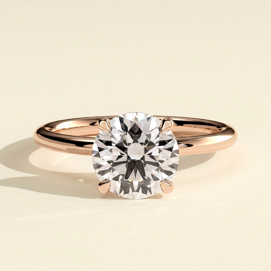 The Sela - Round Cut Lab Grown Diamond Four Claw Solitaire Engagement Ring - Rose Gold
