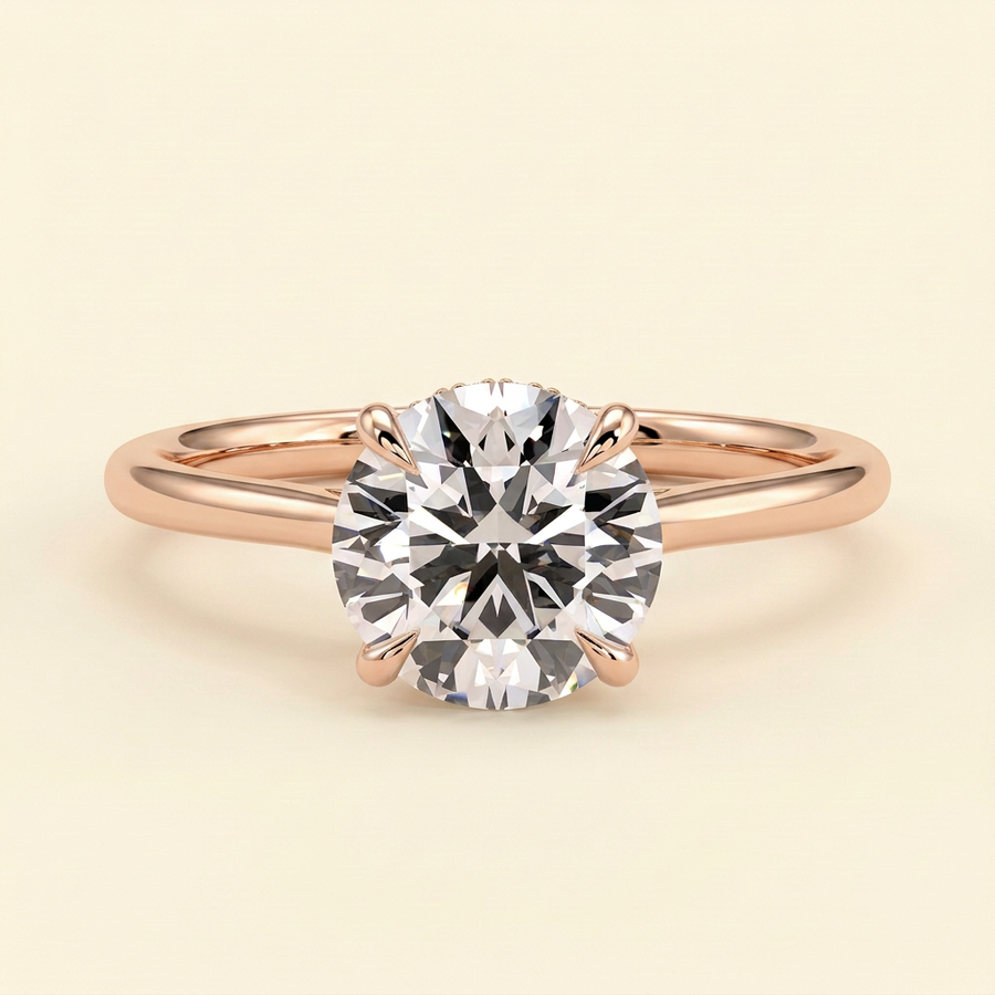 The Cara - Round Cut Lab Grown Diamond Hidden Halo Solitaire with Cathedral Setting Engagement Ring - Rose Gold