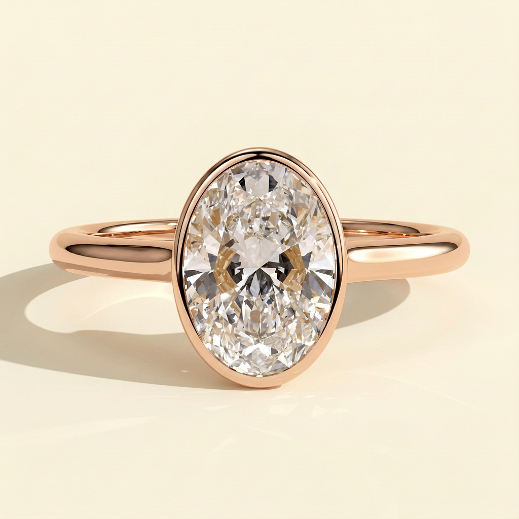 The Faina - Oval Cut Lab Grown Diamond Bezel Set Twisted Cathedral Engagement Ring