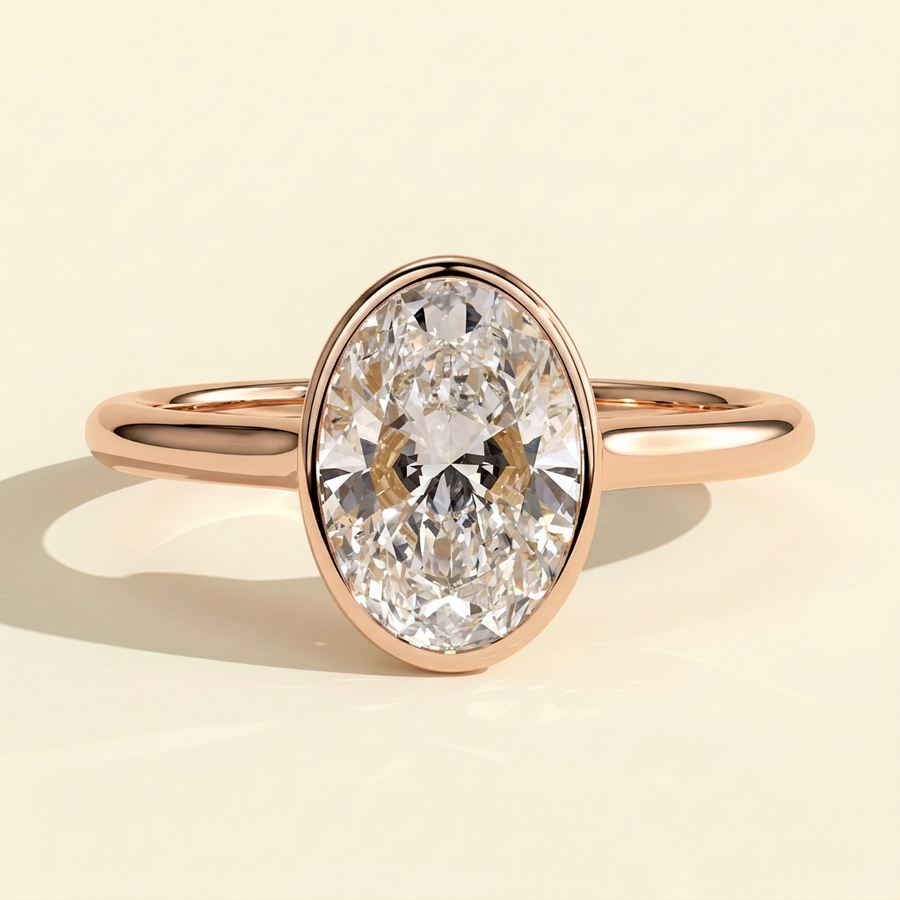 The Faina - Oval Cut Lab Grown Diamond Bezel Set Twisted Cathedral Engagement Ring - Rose Gold