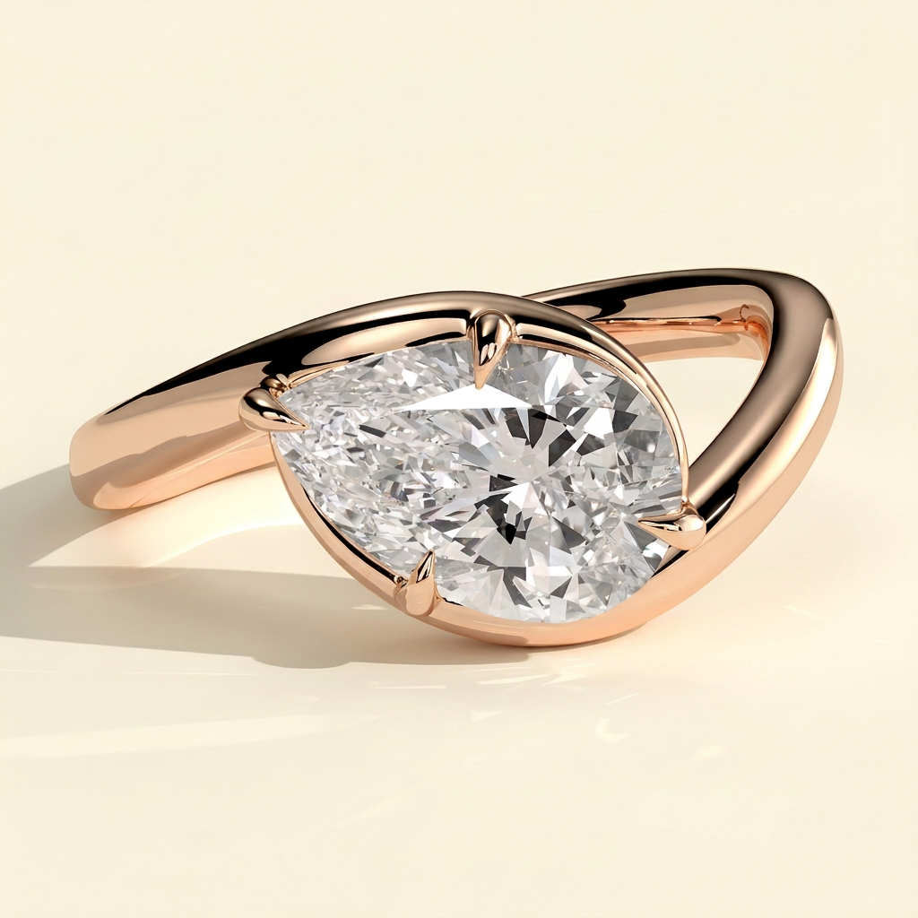 The Clara - Pear Cut Lab Grown Diamond East West Bypass Band Engagement Ring