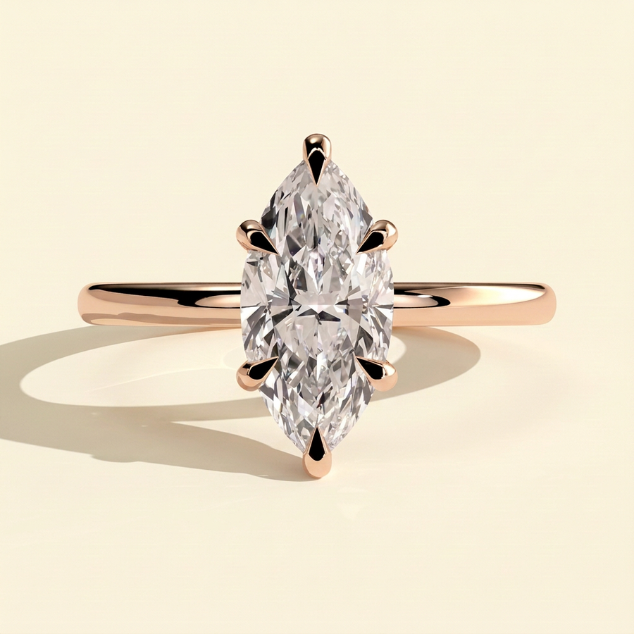 The Roselle - Marquise Cut Lab Grown Diamond Six Claw Solitaire with Hidden Halo Engagement Ring