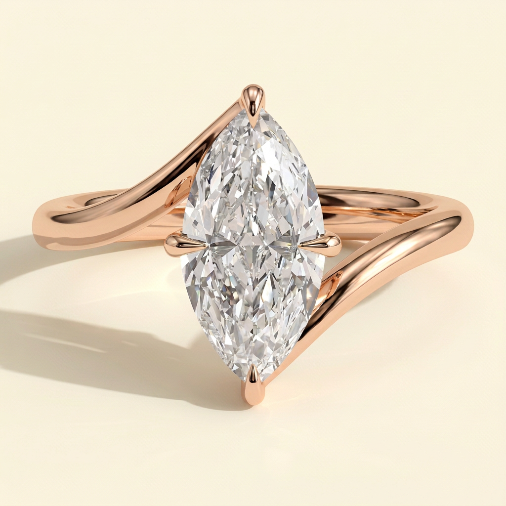 The Vesper - Marquise Cut Lab Grown Diamond Claw Solitaire with Open Bypass Band Engagement Ring