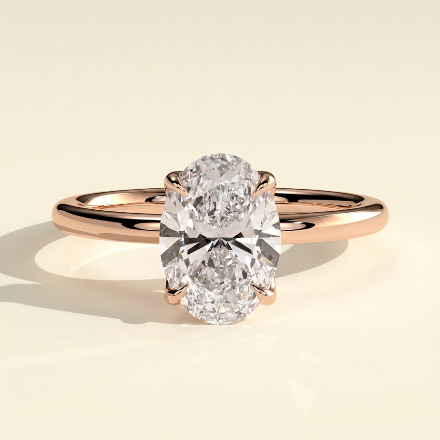The Bruma - Oval Cut Lab Grown Diamond Four Claw Solitaire with Sculpted Petal Gallery Engagement Ring - Rose Gold