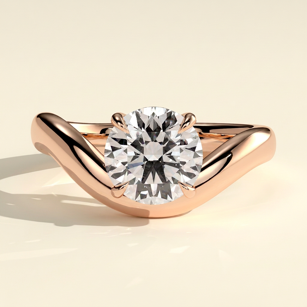 The Luna - East West Round Lab Grown Diamond Solitaire with Wave Band Engagement Ring