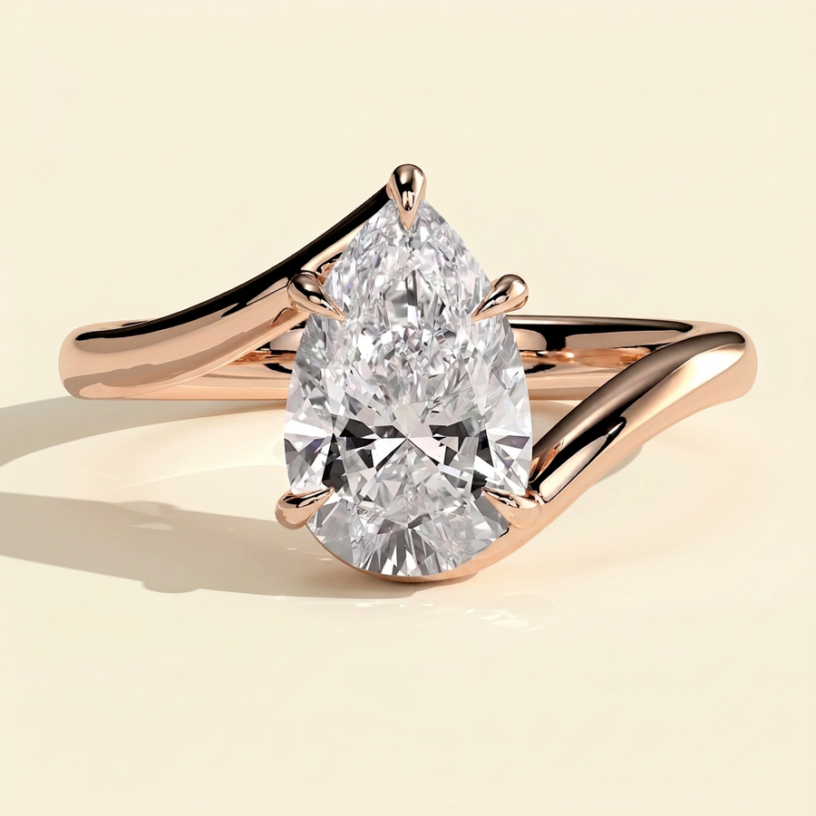 The Celesta - Pear Cut Lab Grown Diamond Five Claw Bypass Band Engagement Ring - Rose Gold