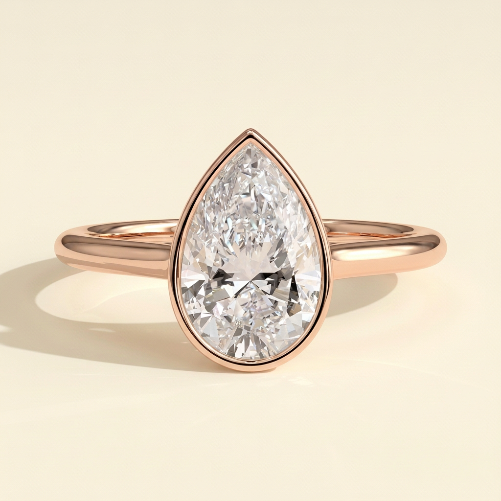 The Delphi - Pear Cut Lab Grown Diamond Bezel Set Cathedral Solitaire Engagement Ring