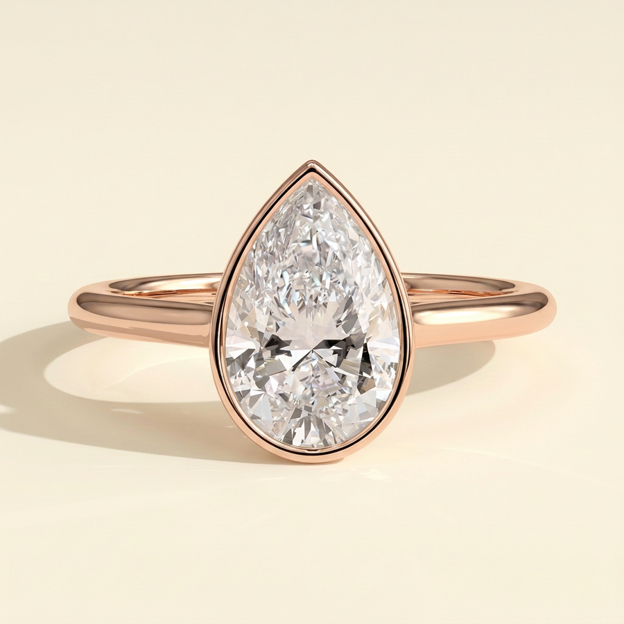 The Delphi - Pear Cut Lab Grown Diamond Bezel Set Cathedral Solitaire Engagement Ring - Rose Gold
