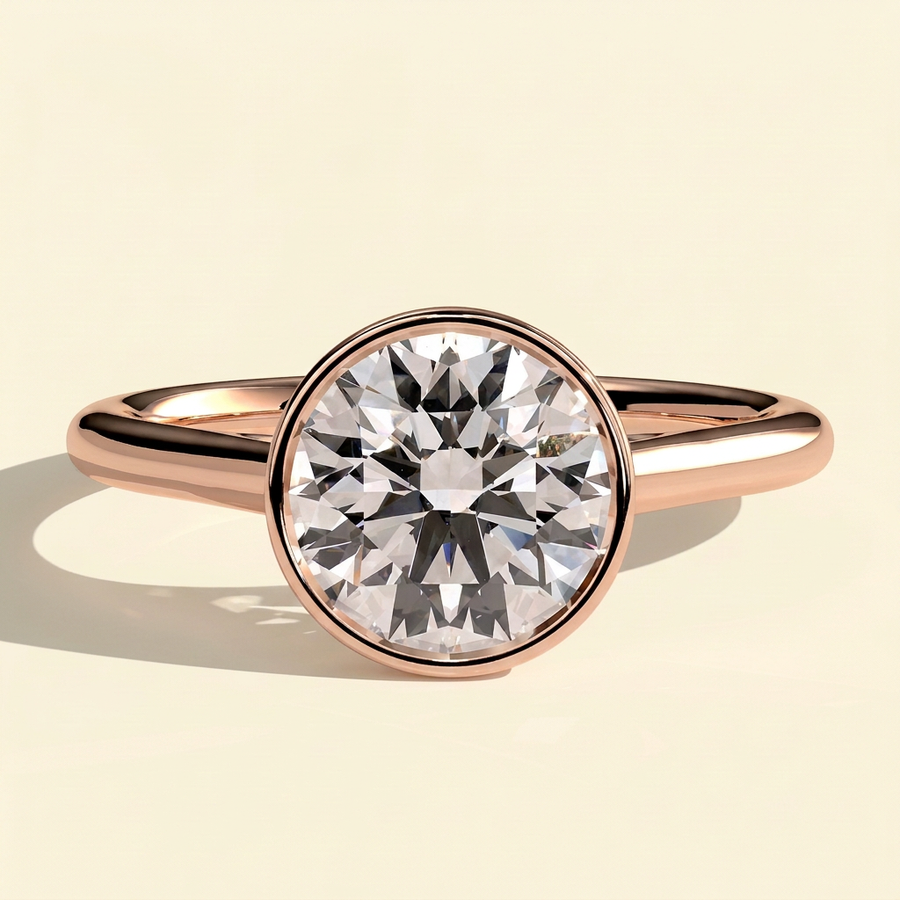 The Ceres - Round Cut Lab Grown Diamond Bezel Solitaire with Open Cathedral Setting Engagement Ring - Rose Gold