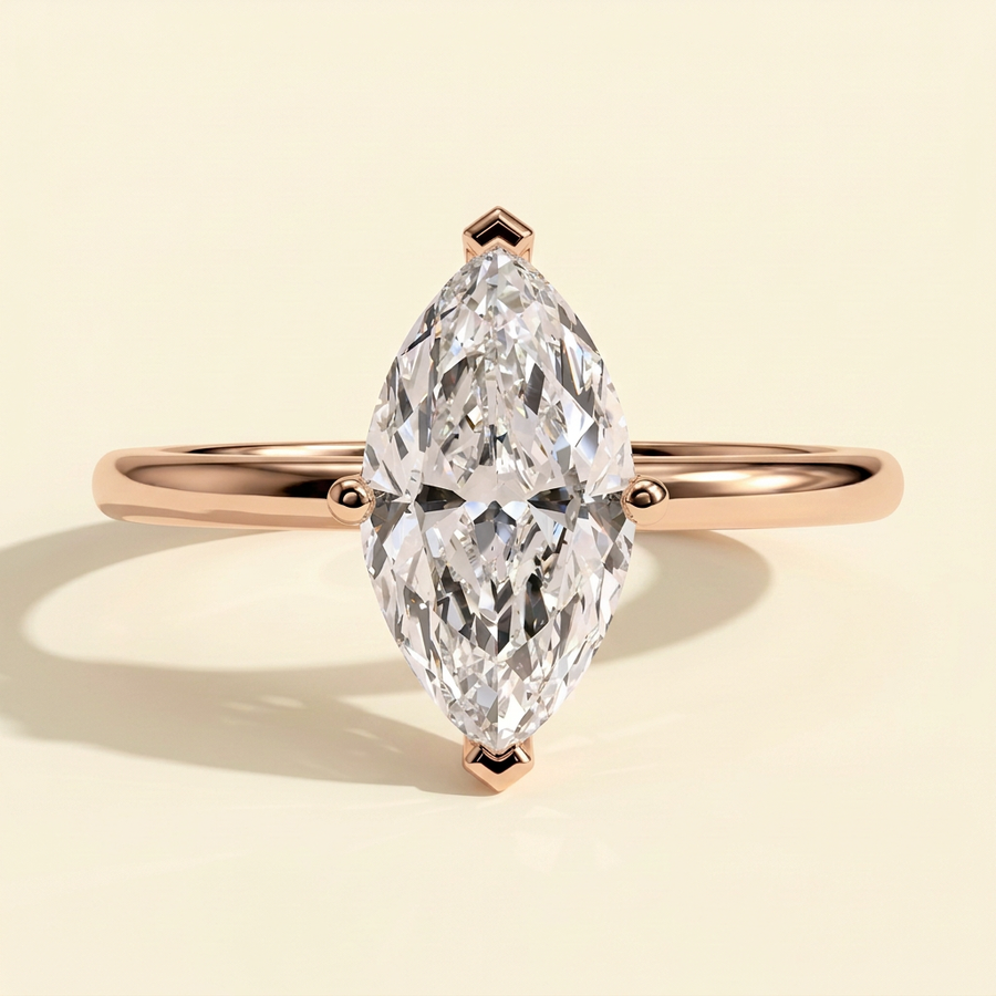 The Xenia - Marquise Cut Lab Grown Diamond Solitaire Engagement Ring with V Claw Setting - Rose Gold