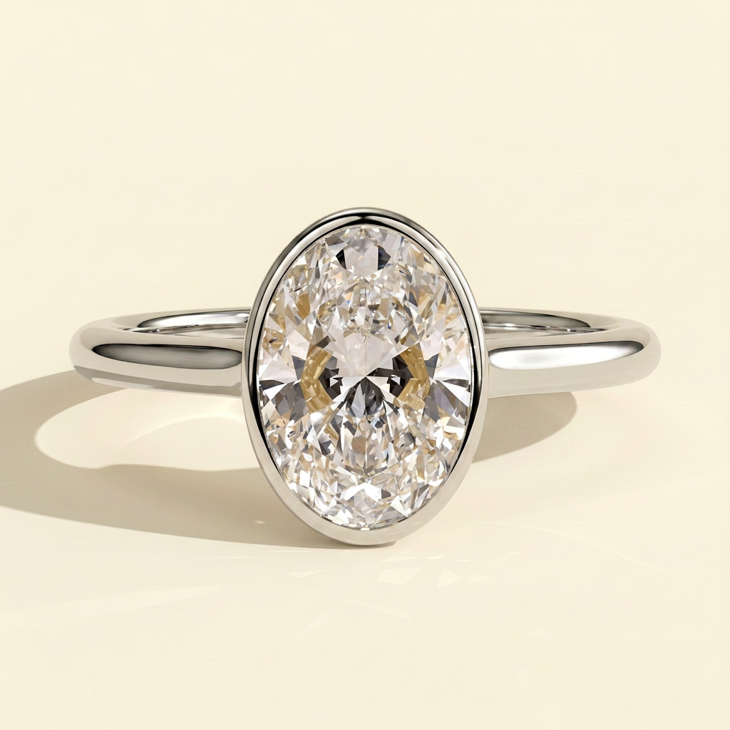 The Faina - Oval Cut Lab Grown Diamond Bezel Set Twisted Cathedral Engagement Ring