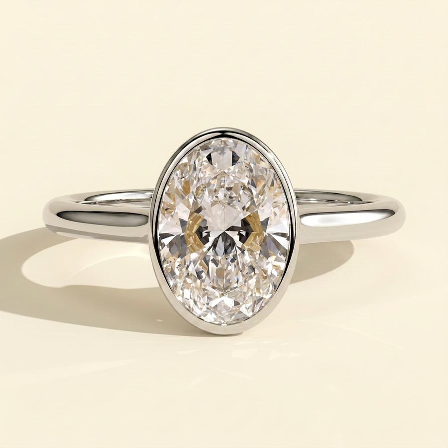 The Faina - Oval Cut Lab Grown Diamond Bezel Set Twisted Cathedral Engagement Ring - White Gold