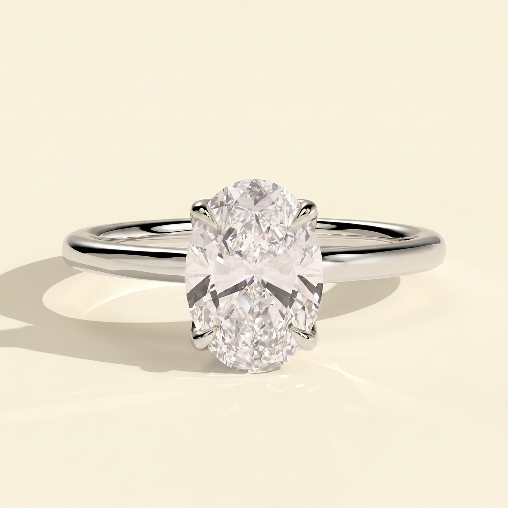The Blanca - Oval Cut Lab Grown Diamond Solitaire Engagement Ring with Petal Gallery