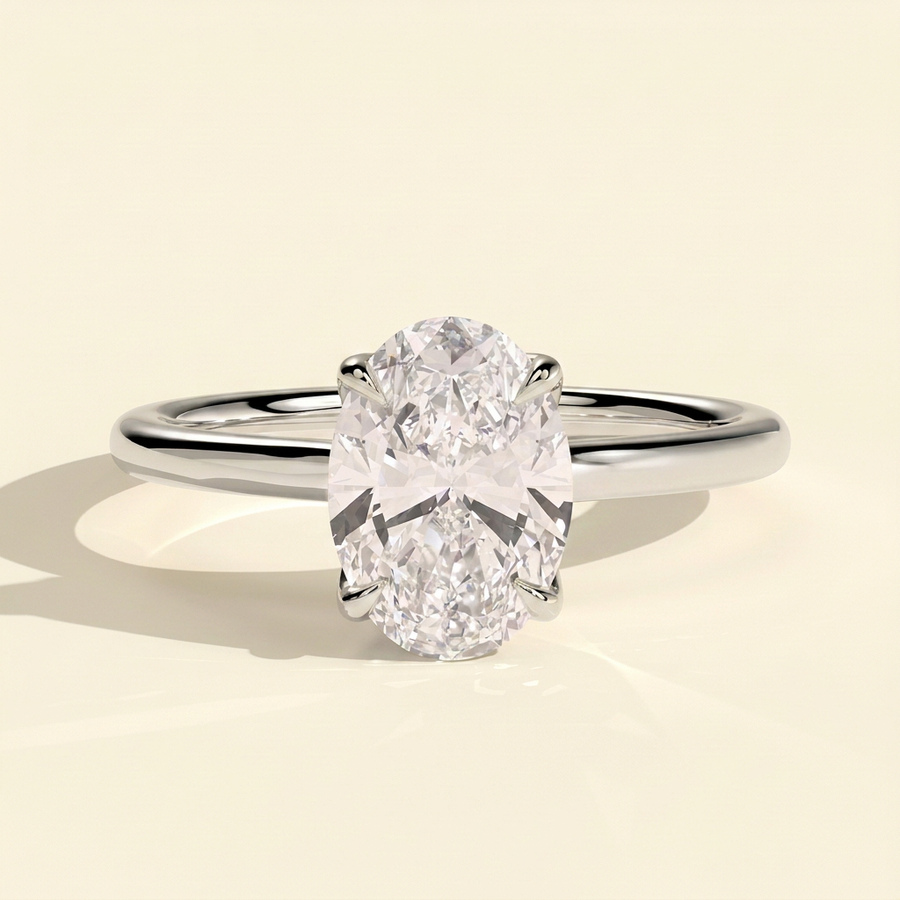 The Blanca - Oval Cut Lab Grown Diamond Solitaire Engagement Ring with Petal Gallery - White Gold