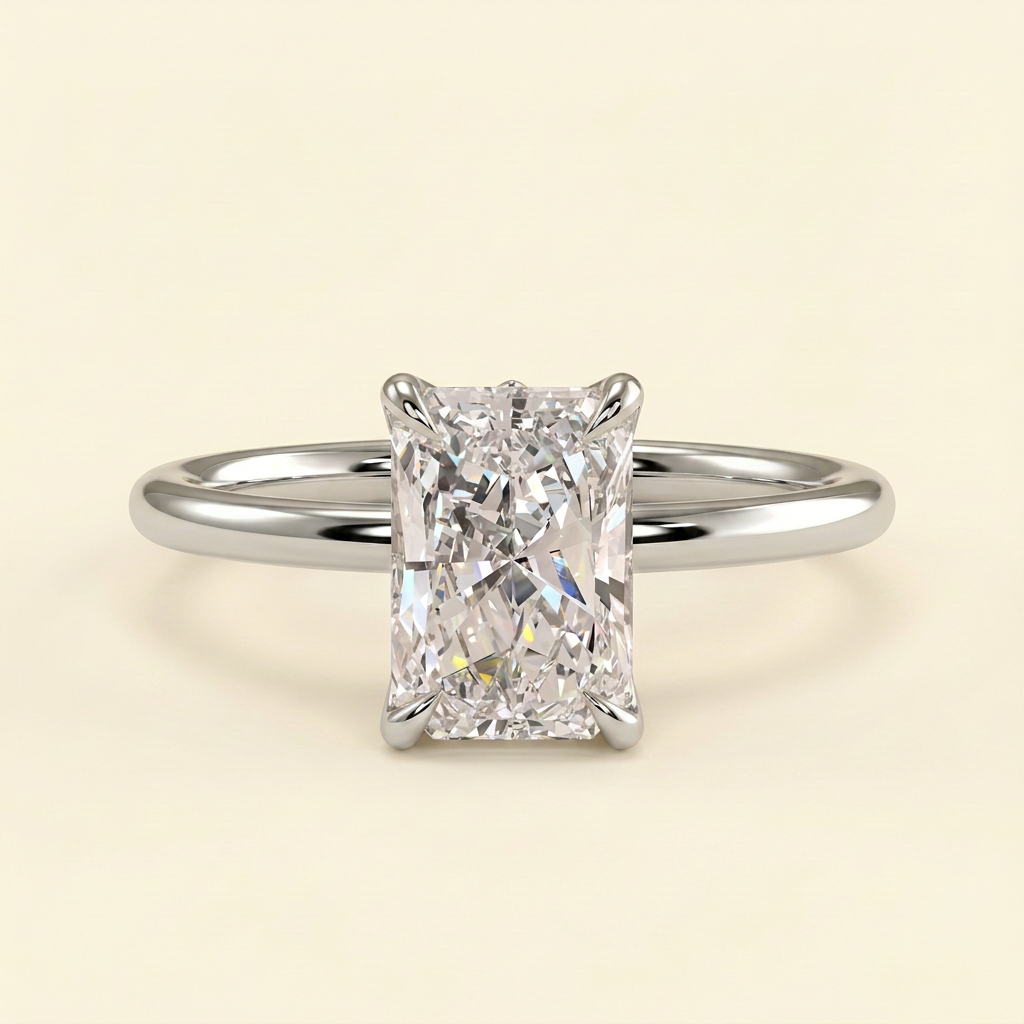 The Faye - Radiant Cut Lab Grown Diamond Solitaire Engagement Ring with Sculpted Accent Petal Gallery