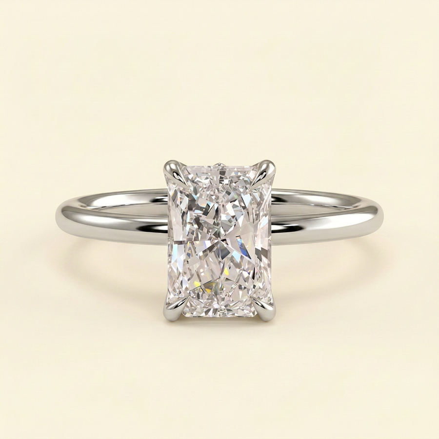 The Faye - Radiant Cut Lab Grown Diamond Solitaire Engagement Ring with Sculpted Accent Petal Gallery - White Gold