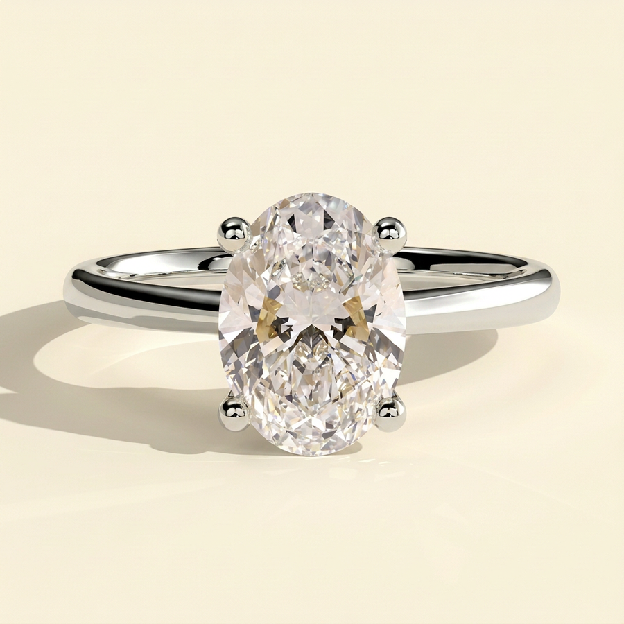 The Peria - Oval Cut Lab Grown Diamond Solitaire Engagement Ring in Cathedral Setting - White Gold