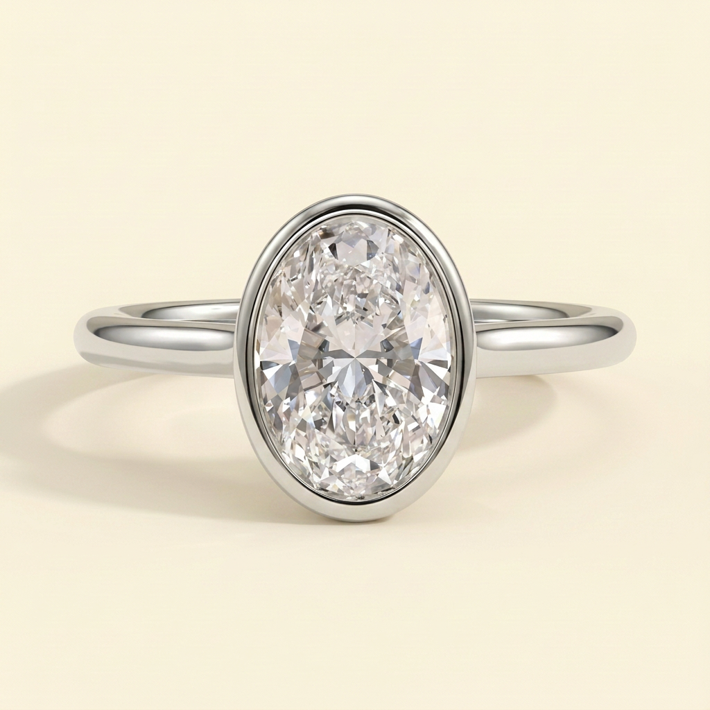 The Piera - Oval Cut Lab Grown Diamond Bezel Set Solitaire Engagement Ring