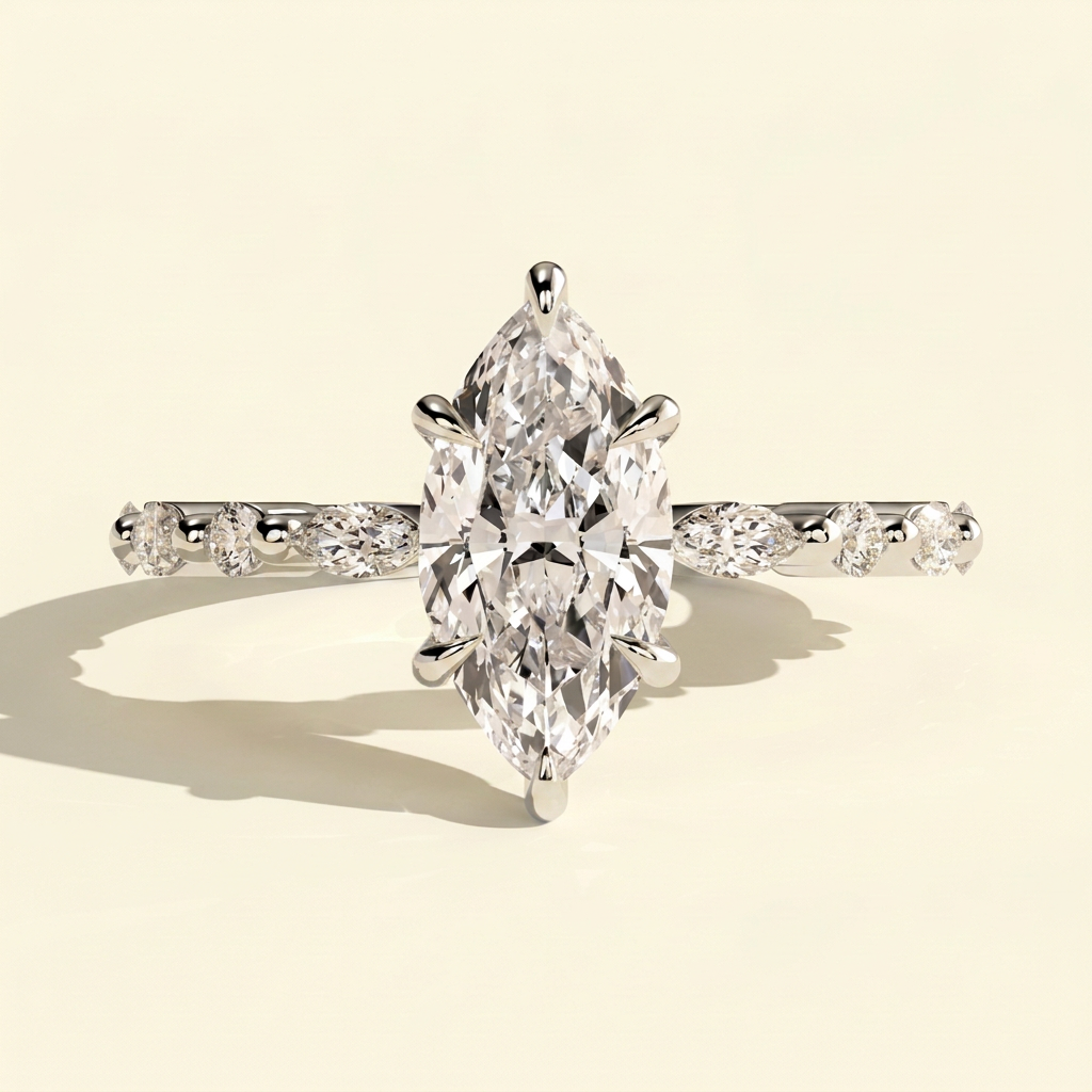 The Alina - Marquise Lab Diamond Solitaire with Marquise and Round Accent Stones Engagement Ring
